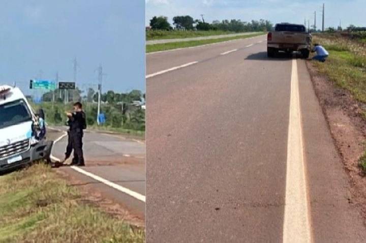 Caminhonete bate em van que transportava detentos na BR-429