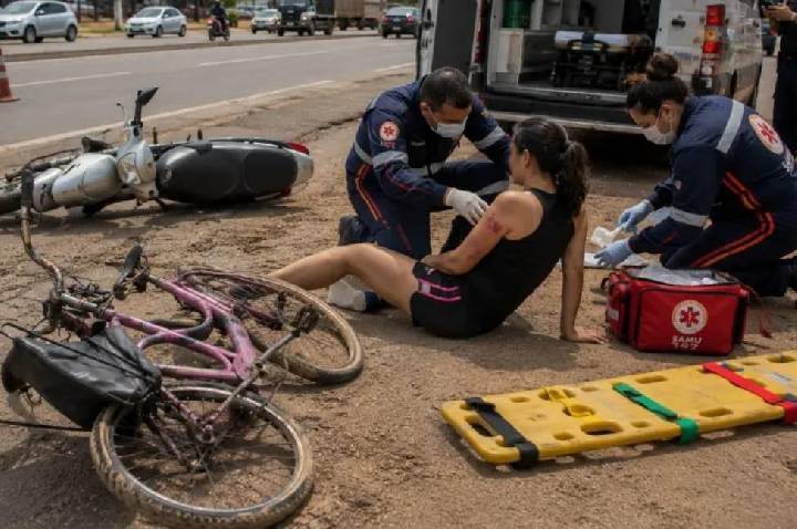 Ciclista fica ferida depois de colisão com motoneta na BR-364