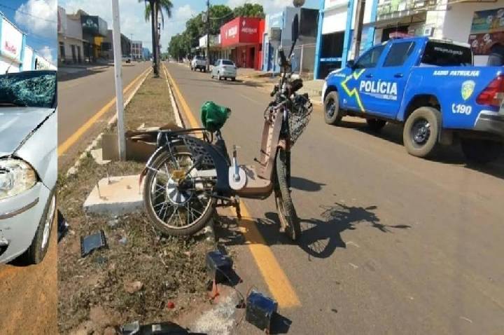 Colisão entre bicicleta elétrica e carro deixa homem gravemente ferido em RO