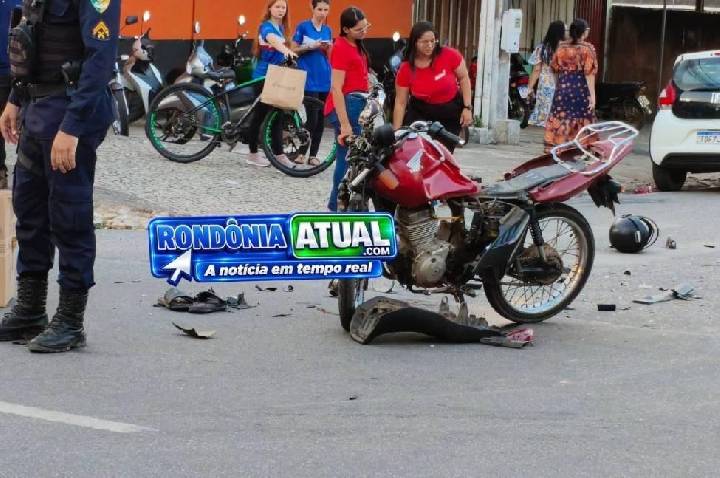 Grave acidente entre motocicleta e caminhonete deixa ferido em cruzamento movimentado no interior de Rondônia