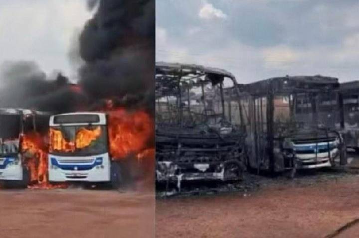 Incêndio destrói ônibus em garagem de frigorífico
