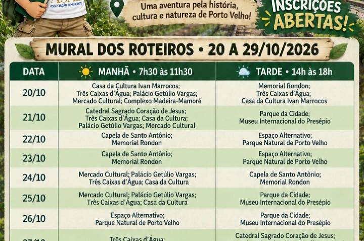 Projeto Raízes do Norte abre inscrições para adolescentes conhecerem a história e os pontos turísticos de Porto Velho