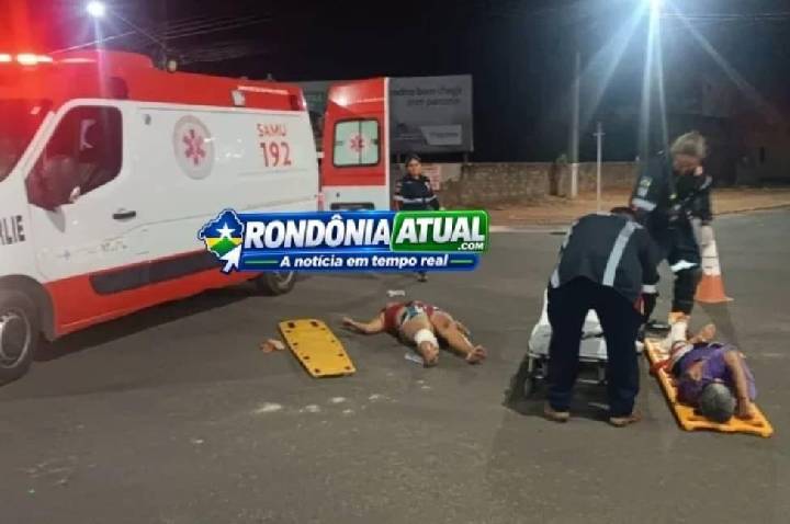 Queda de motocicleta em lombada deixa duas pessoas feridas em RO
