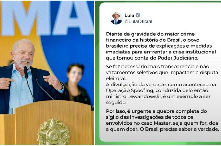 Urgente: Lula solicita abertura integral das investigações do caso Master e cobra resposta das instituições