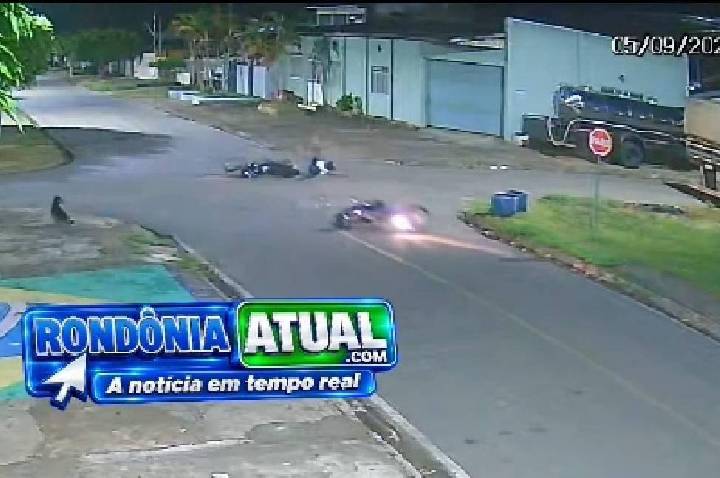 Vídeo: Motociclista fica ferida em acidente no centro de Ouro Preto do Oeste