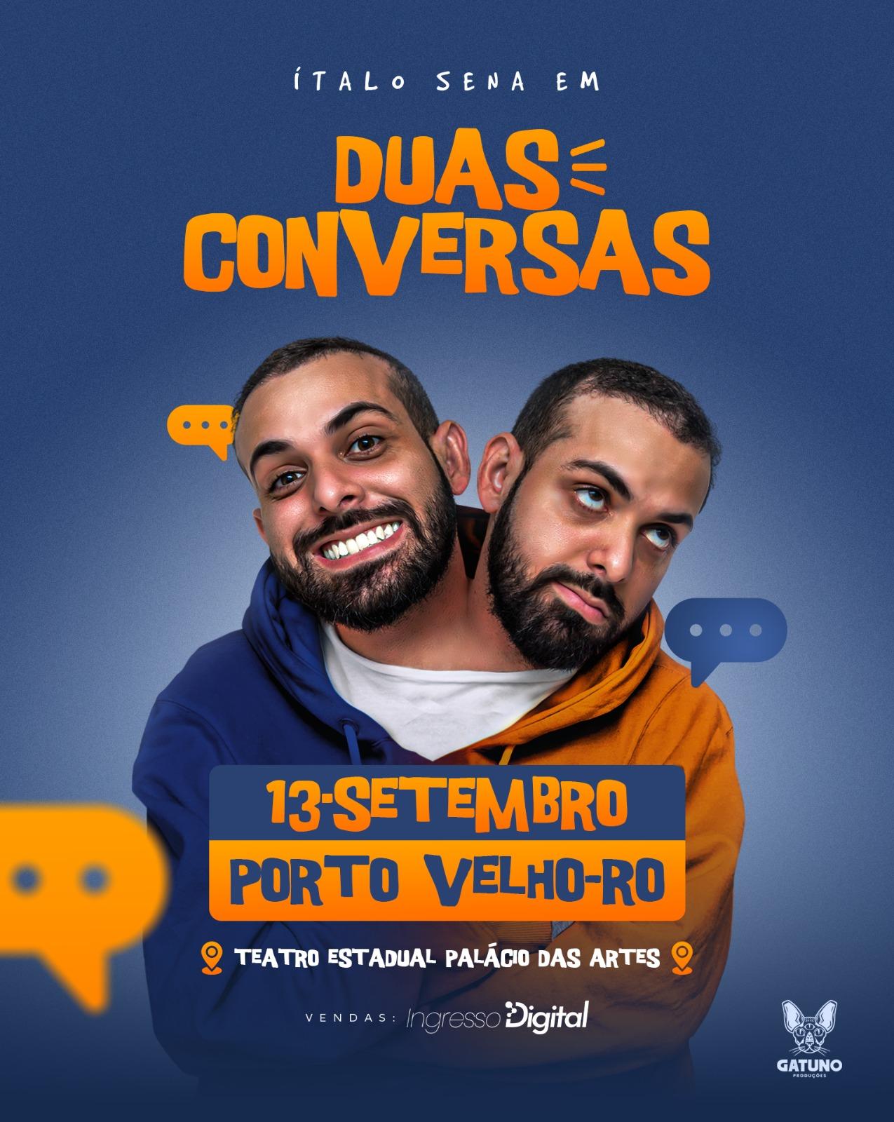 Humorista Ítalo Sena chega pela primeira vez a Porto Velho com o espetáculo “Duas Conversas” no dia 13 de setembro