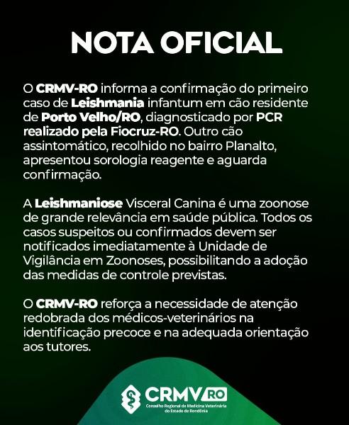 Primeiro caso de leishmaniose visceral canina é confirmado em Porto Velho pelo CRMV