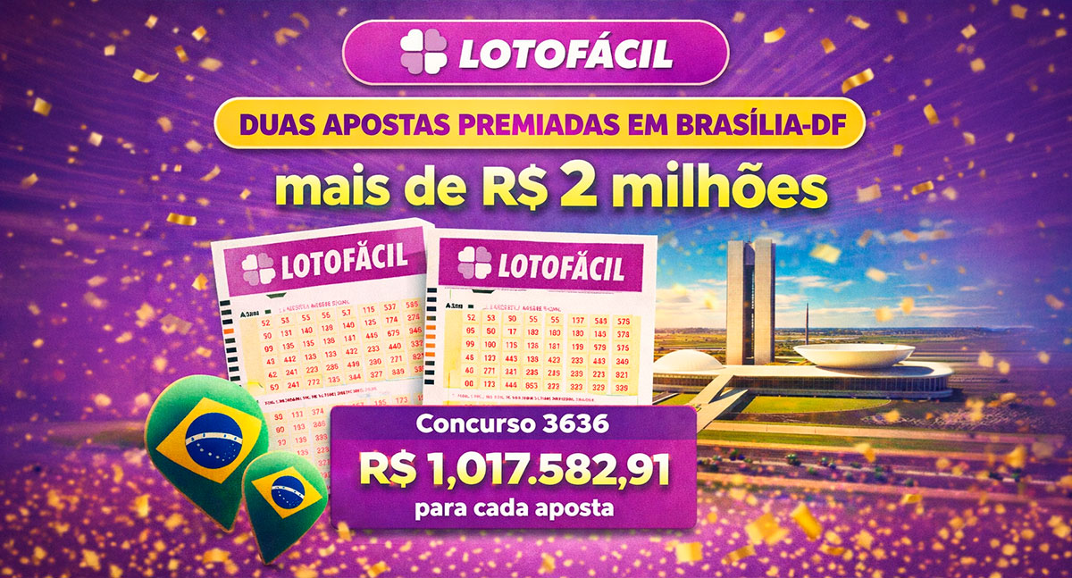 Lotofácil 3636: duas apostas da mesma cidade dividem prêmio de mais de R$ 2 milhões