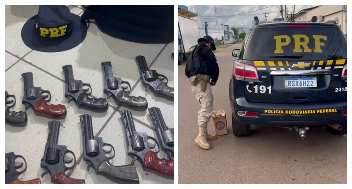 PRF apreende 14 armas em ônibus na BR-364 e prende passageiro em Porto Velho