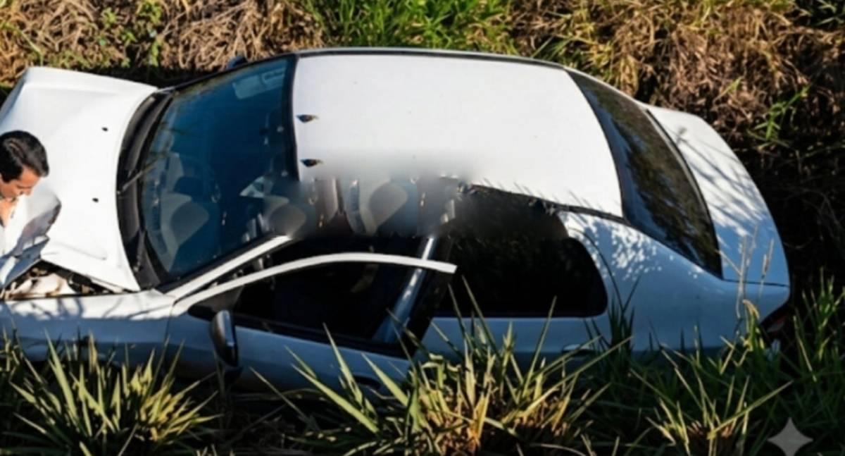 Motorista fica ferida após carro cair em vala na RO-135