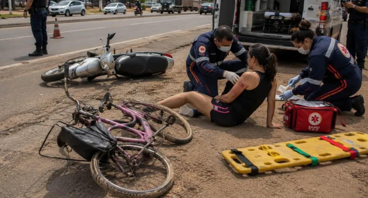 Ciclista fica ferida depois de colisão com motoneta na BR-364