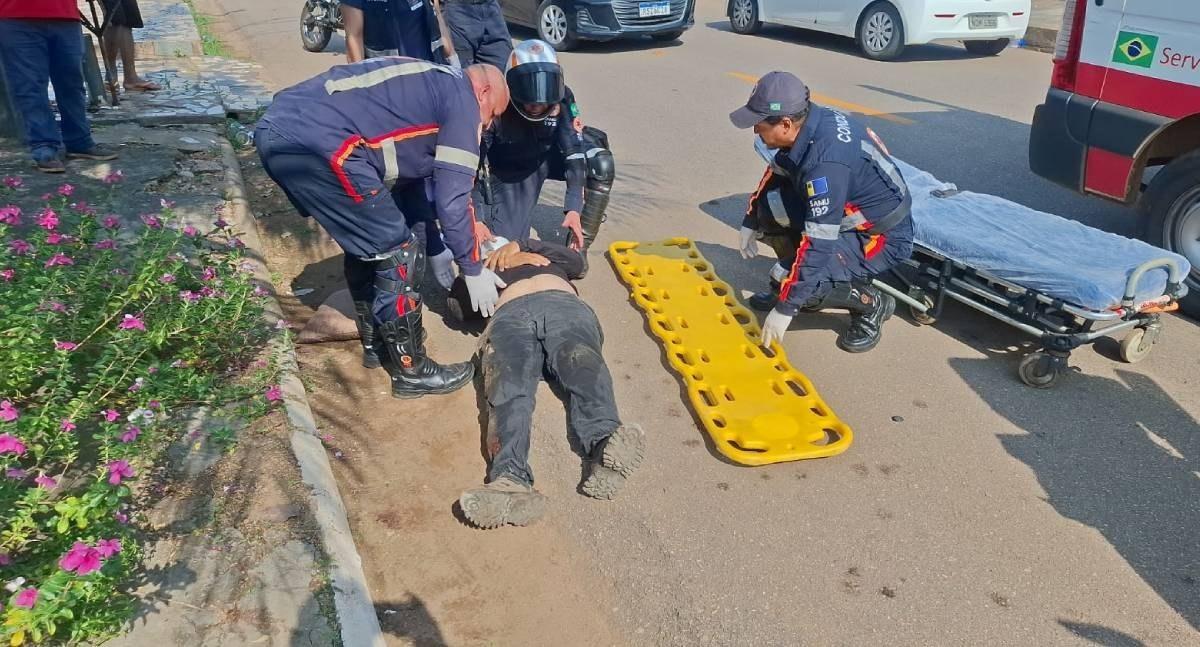 Colisão entre carro e moto deixa motociclista ferido em cruzamento na zona Leste de Porto Velho