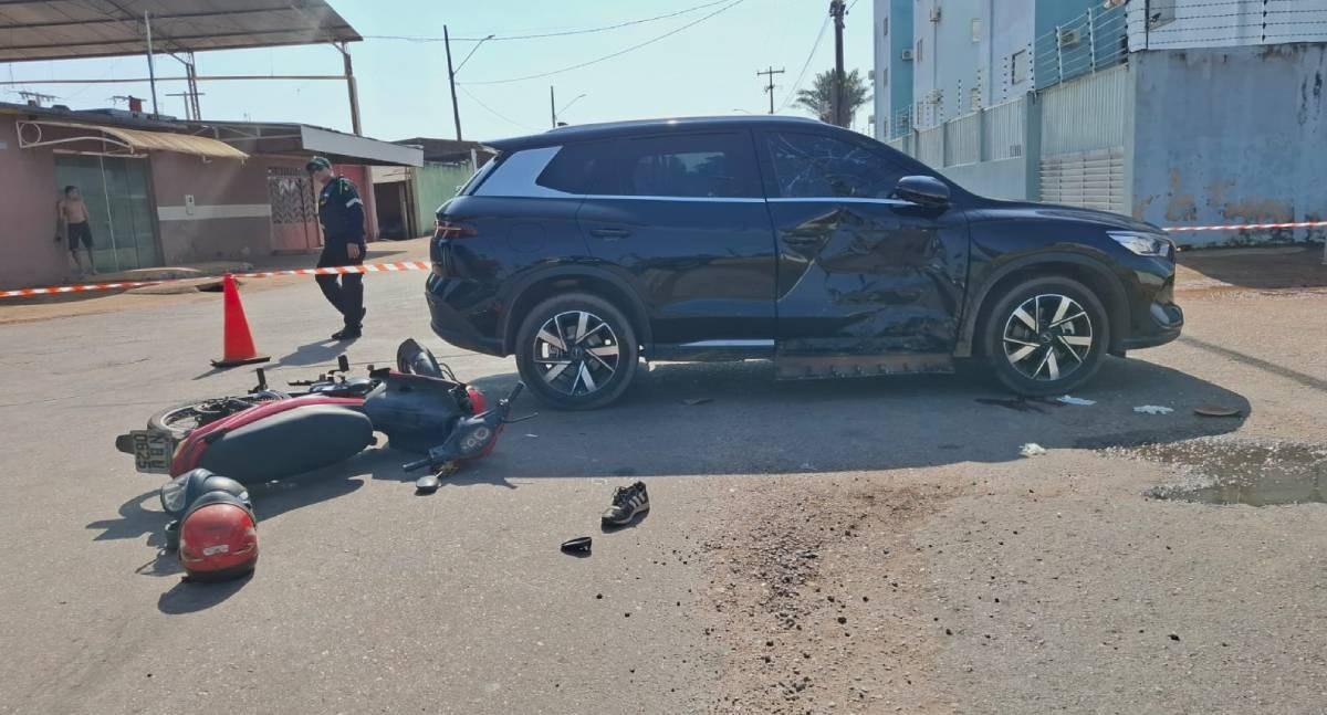 Grave acidente de trânsito deixa motociclista ferido em cruzamento na zona norte de Porto Velho