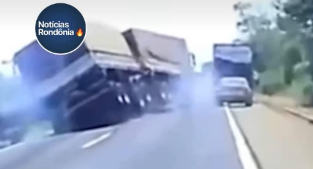 Grave acidente entre cinco veículos deixa trânsito bloqueado e caminhão tombado na BR-364 em Rondônia