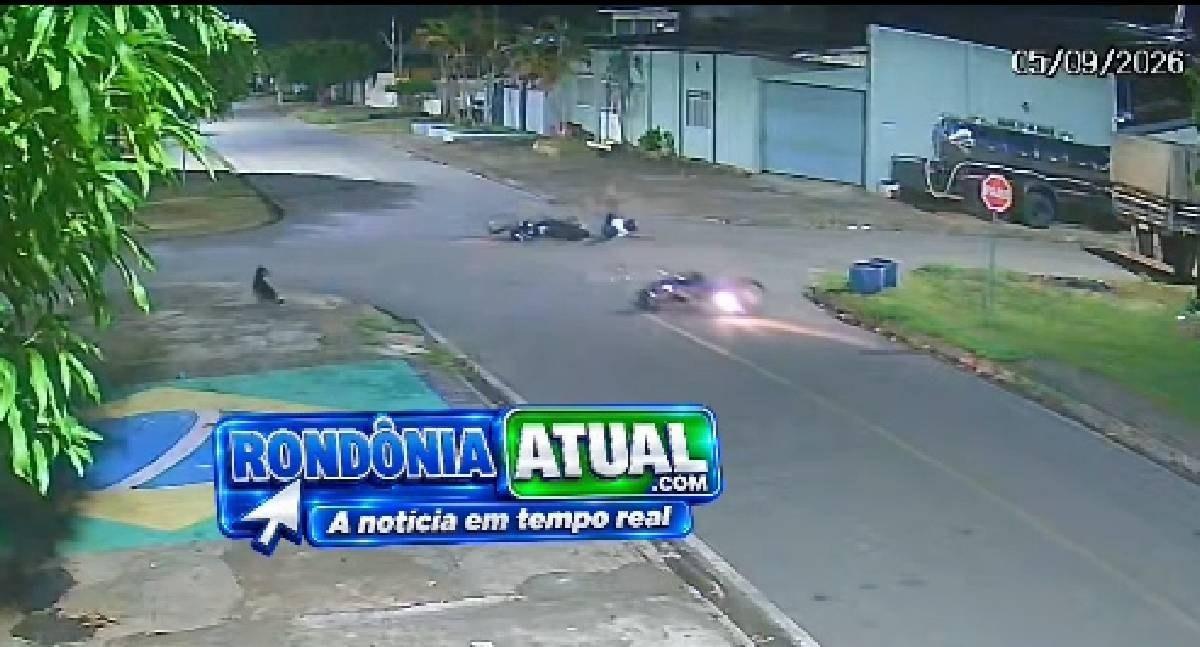 Vídeo: Motociclista fica ferida em acidente no centro de Ouro Preto do Oeste