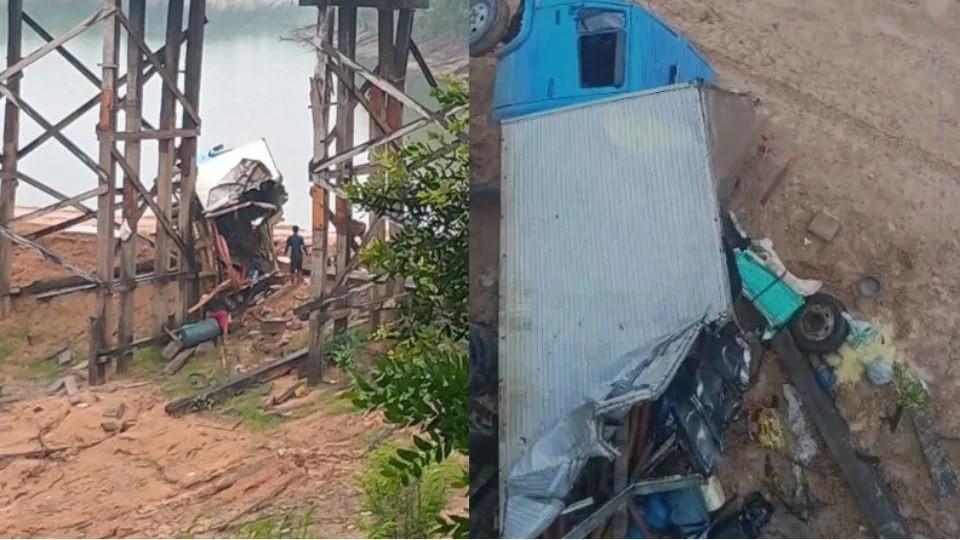 Caminhão cai de ponte com mais de 20 metros