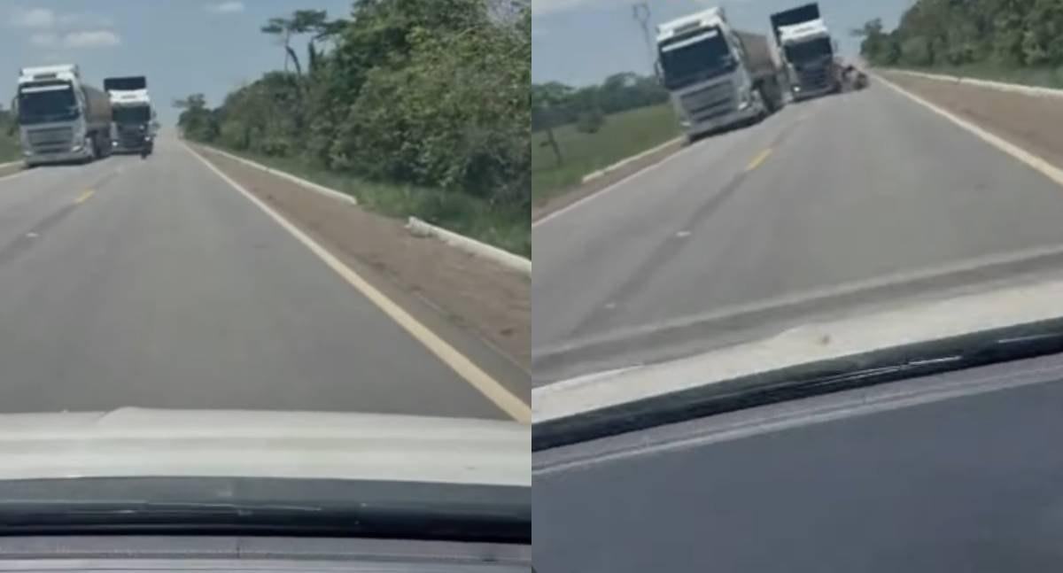 Vídeo mostra momento exato de acidente fatal envolvendo motociclista com caminhão na BR-364